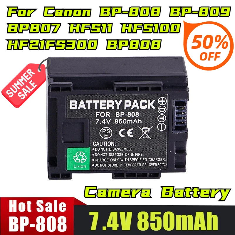 

7.4V 850mAh BP-808 Camera Battery For Canon BP-808 BP-809 BP807 HFS11 HFS100 HF21FS300 BP808