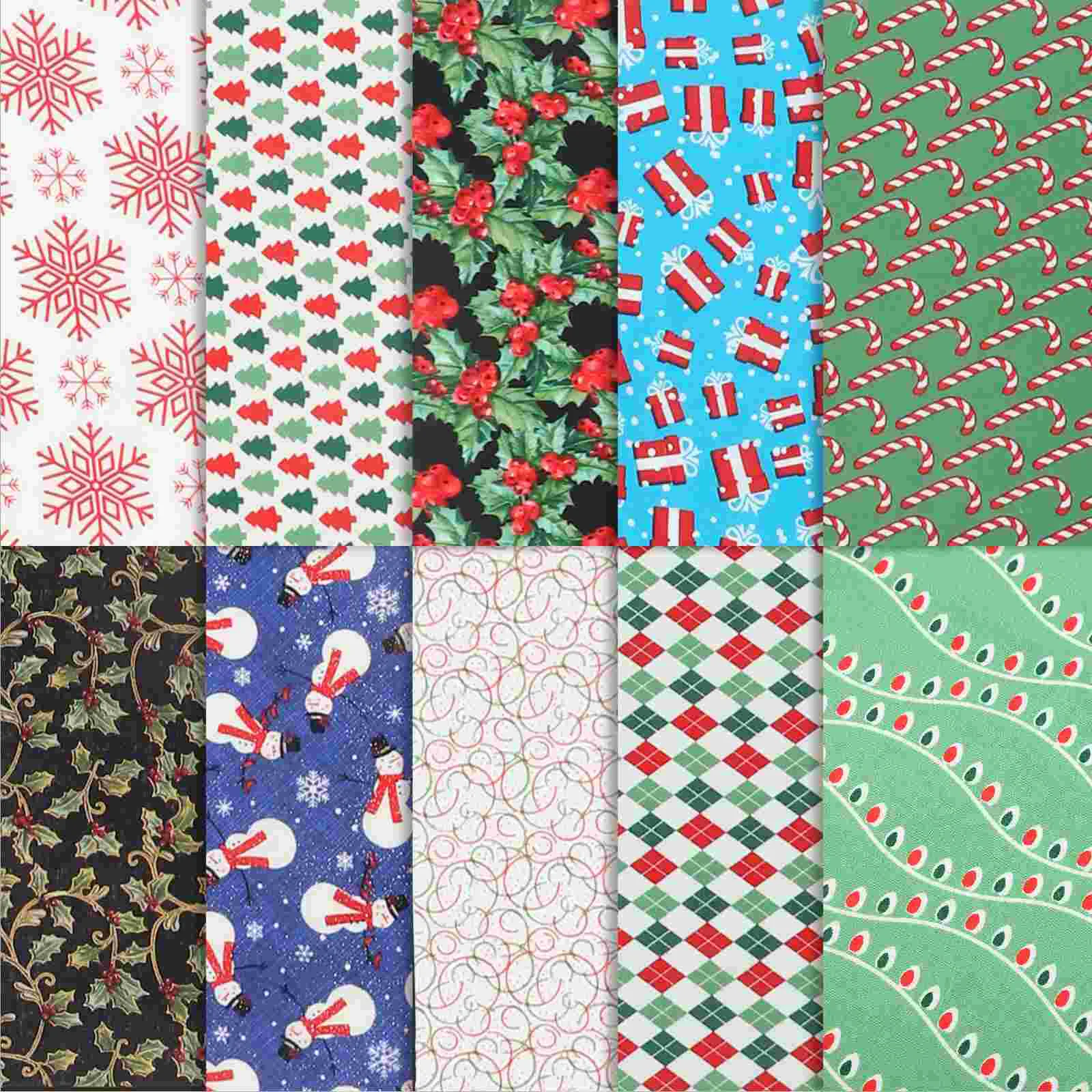 10 Pcs Merry Christmas Cloth Sheet Assorted Synthetic Cotton Fabric Cloth Piece Festival Handmade Crafts for Hair Bows Headbands