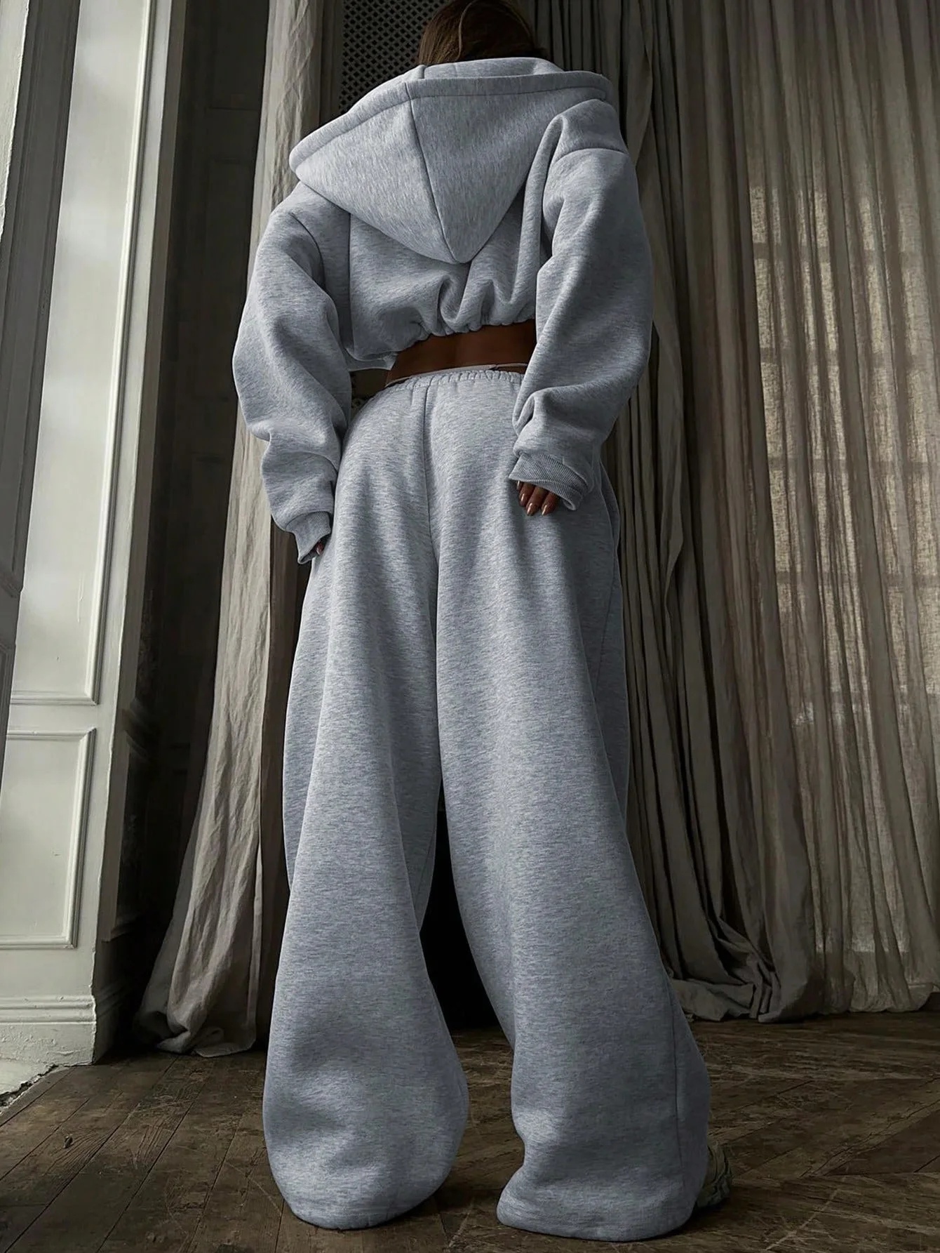 DSMTRC 2025 Autumn Ladies Casual Sport Two Piece Matching Sets Hoodies Crop Top+Sweatpants Pants Suits Black Club Outfits Woman