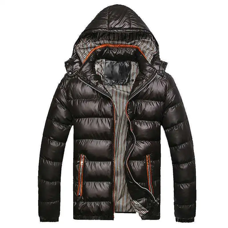 New Winter Men's Cotton-padded Clothing. Fashionable Fleece-lined and Thickened Fitted Hooded Young Men's Casual Cotton Coat.