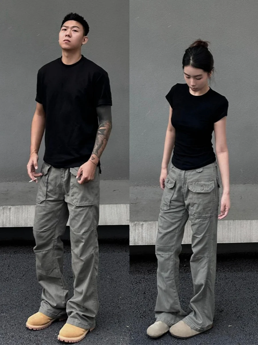 

Loose Fit Workwear Trousers Men's Summer Lazy Loose Feel Paratrooper Pants American High Street Knife Flared Trousers