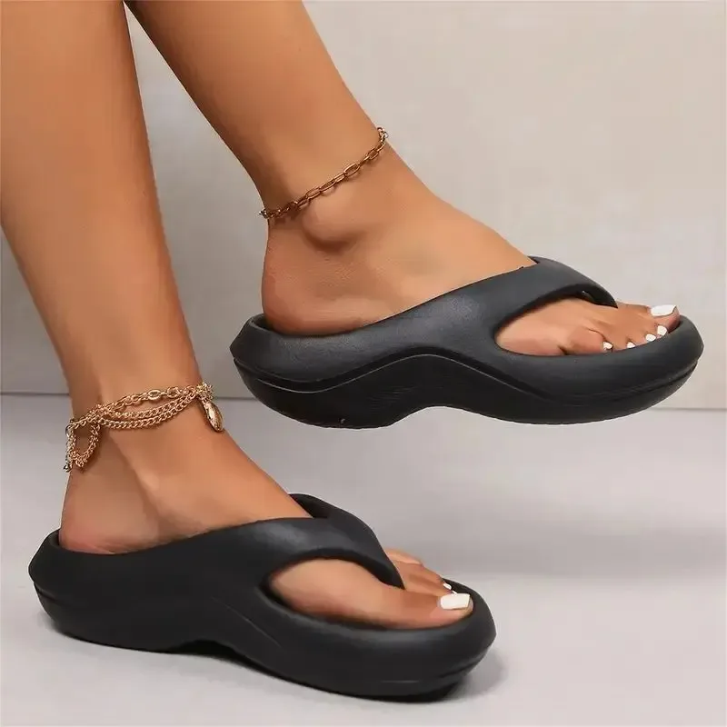 2026 Summer Women's Thick Sole EVA Flip Flops, Non-slip Toe Post Beach Sandals, Comfortable Soft Sole Cloud Slippers view 3
