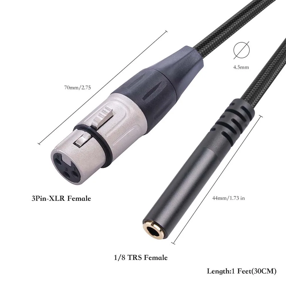 1feet Female To XLR Cable Female To XLR Cable For Microphone To TRS Female Stereo XLR Female Musical Instruments