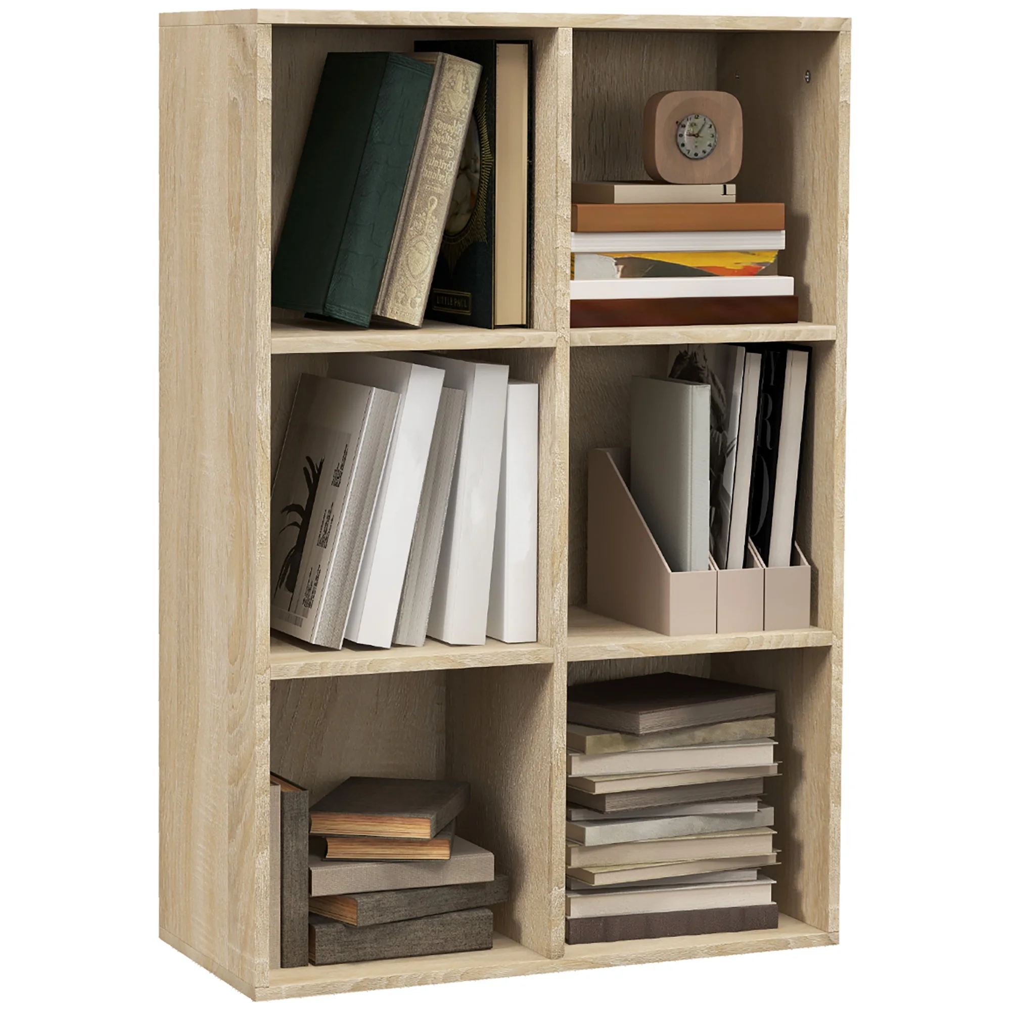 HOMCOM 3-level bookshelf with 6 storage compartments for bedroom office 65,5x30x97,5 cm