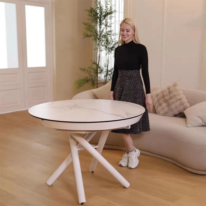 Minimal multi-functional lifting dining table coffee table, dual-purpose telescopic round rock slab small apartment living