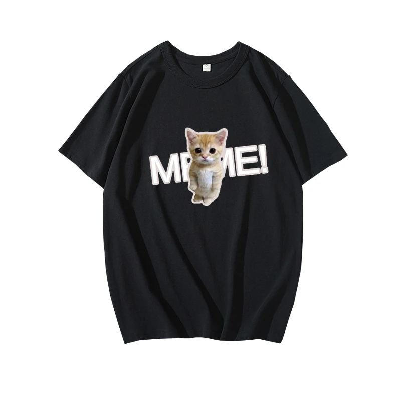 

HUH Cat Banana Cat Emoji, футболка с изображением мультфильма, студенческий топ с короткими рукавами, футболка с половиной рукавов, базовый слой, модный
