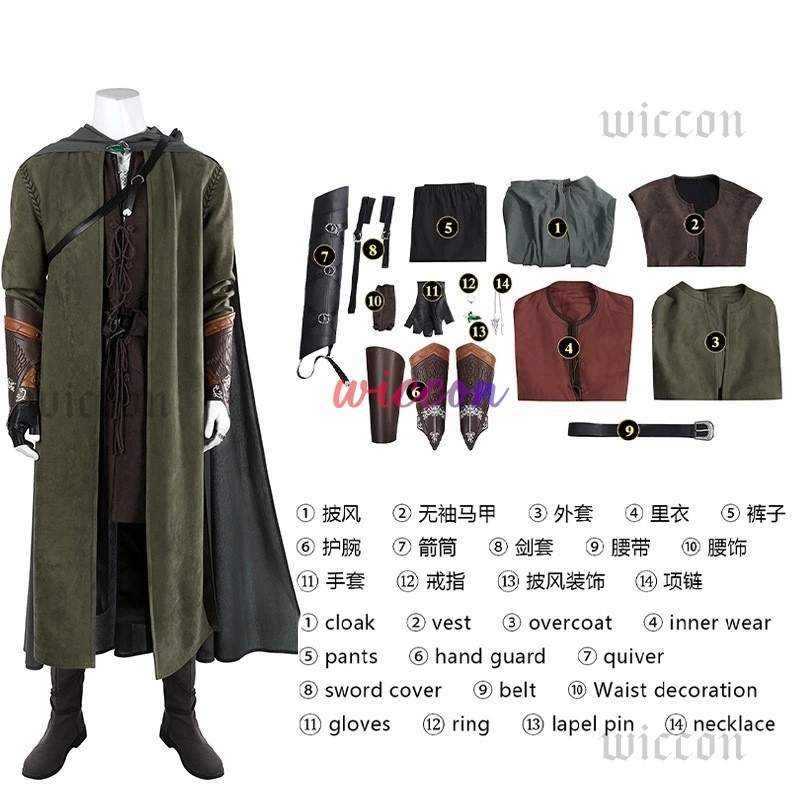 Movie Aragorn Cosplay Costume Outfits Men's Estel Aragorn Strider Thorongil Fighting Uniform Halloween Carnival Party Outfit