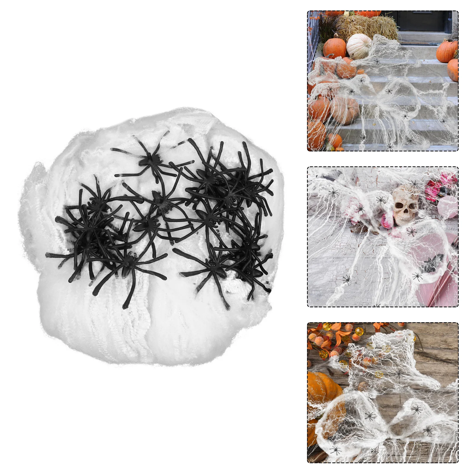 

4Packs Halloween Spider Web Decorations Stretch Cobwebs with Fake Plastic Spiders Spooky Indoor Outdoor Haunted Party