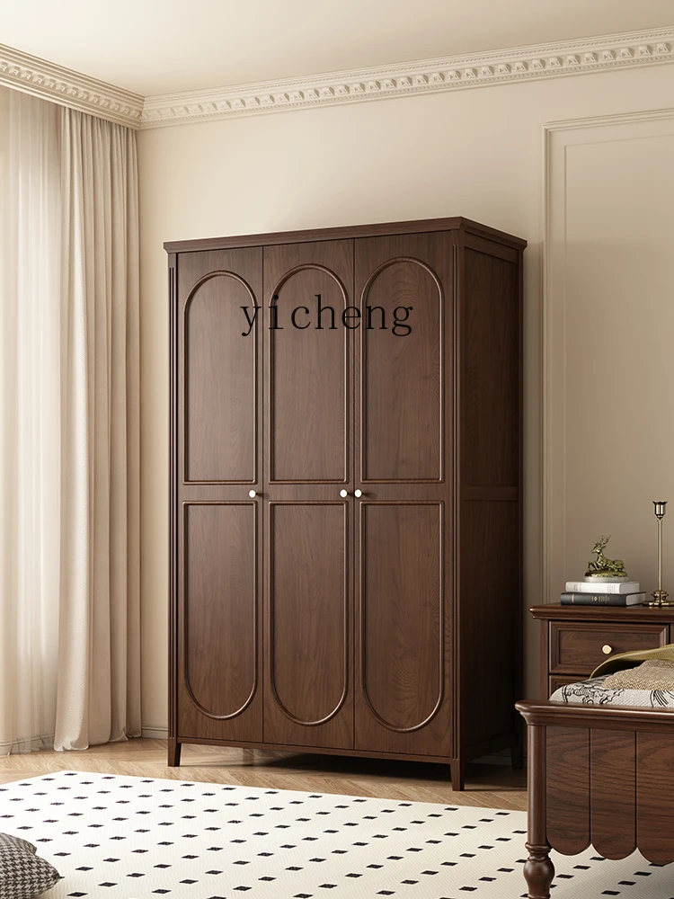 ZC Ash Solid Wood Antique Style Vintage Wardrobe Bedroom Storage Wardrobe