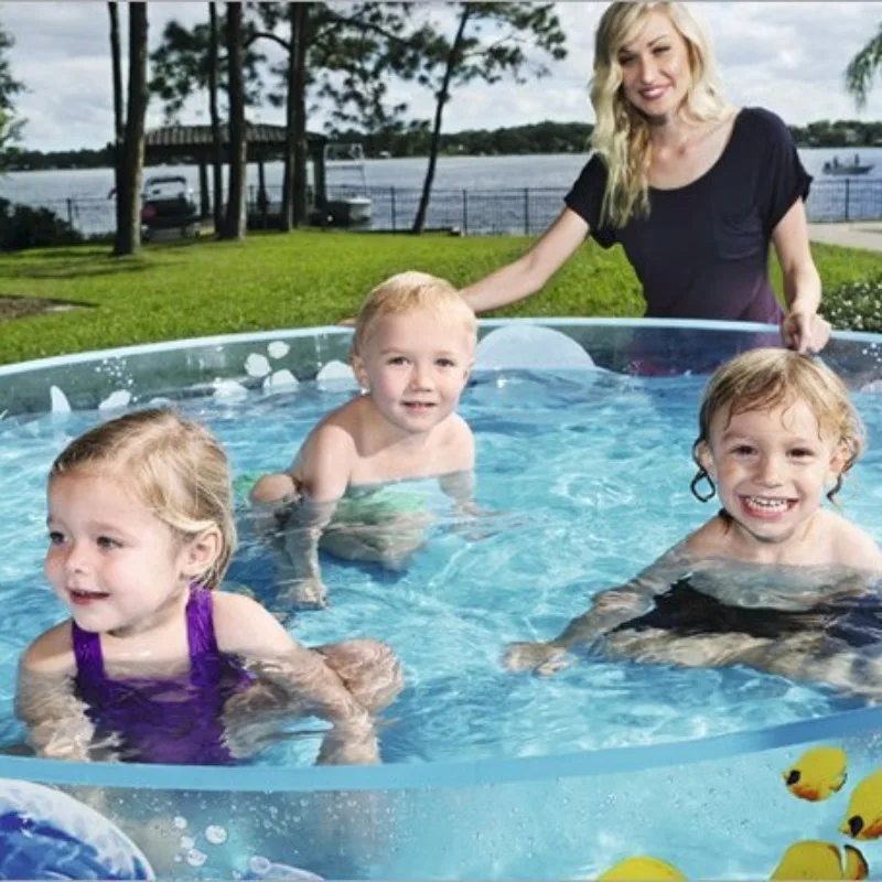 Family Inflatable Pool Circular Kids Water Play Center with Thick Rubber Base Drain Valve, Outdoor Splash Pad for Summer