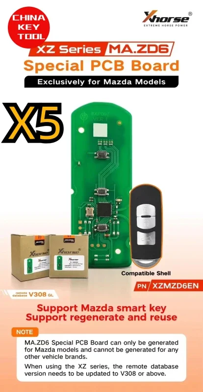 5PCS Xhorse XZMZD6EN Special PCB Remote Key 3 Buttons Exclusively for Mazda Without key shell