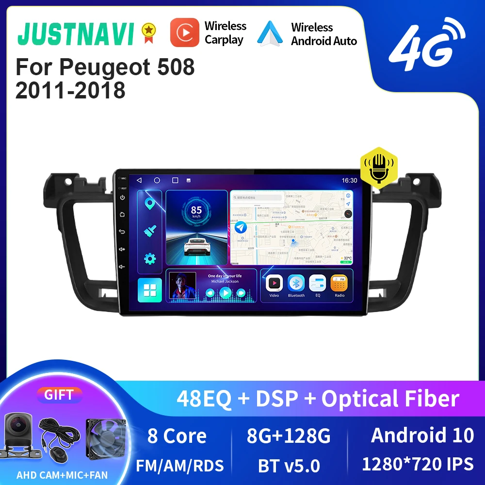 

JUSTNAVI QT10 Android 10.0 Car Radio For Peugeot 508 2011-2018 Radio Stereo 2 Din Multimedia Video Player Navigation GPS