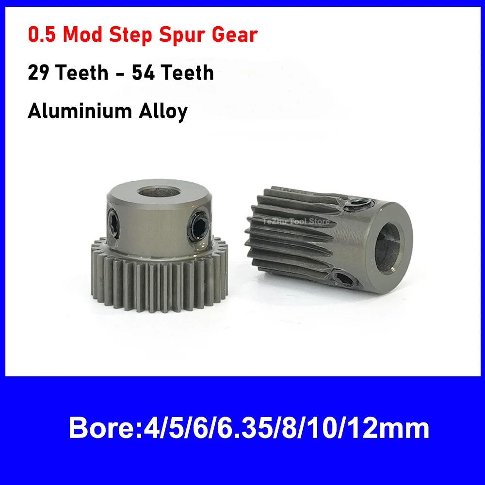 1Pcs 0.5M 29T-54T Pinion Spur Gear Aluminium Alloy 0.5 Mod 29 Teeth-54 Teeth Metal Step Convex Gear Bore 4/5/6/6.35/8/10/12mm