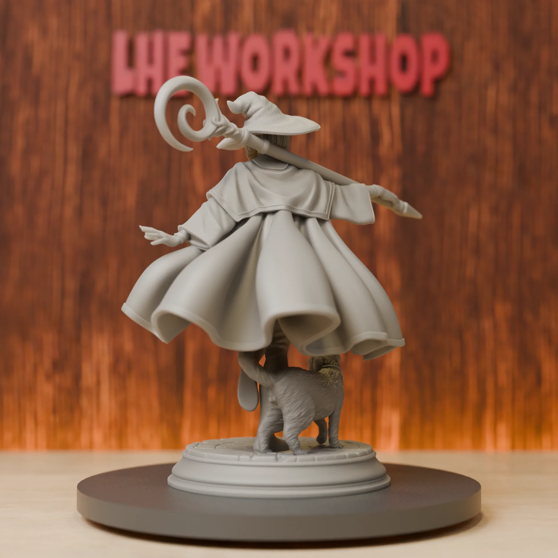 Witch and Her Cat Miniatures | 28mm-75mm | Resin 3D Printed DND Pathfinder Mini | Unpainted Grey