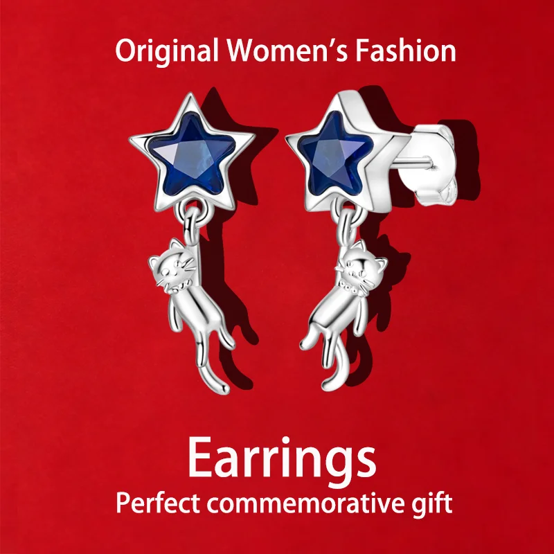 2026 Hot-Selling High-Quality Original Shaped Stone-Set Starry Kitty Earrings, Perfect for Daily Wear and Women's Holiday Gifts