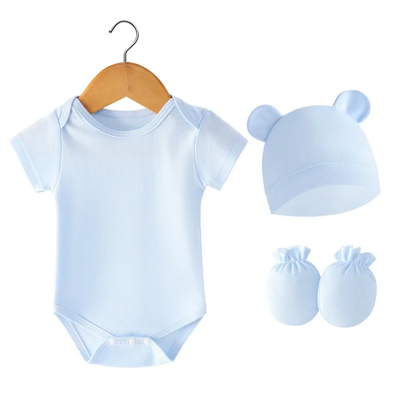 3Pcs Set Newborn Birth Set 2024 Spring Summer Baby Bodysuit Cotton Baby Hat Gloves Soft Baby Rompers Infant Stuff 0 to 3 Months