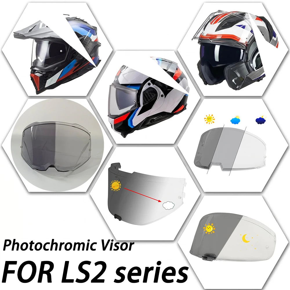 Image of Photochromatisches Visier für LS2 FF353 FF805 FF808 FF811 FF906 FF908 FF910 MX701 MX702 Motorradhelm-Ersatzglas