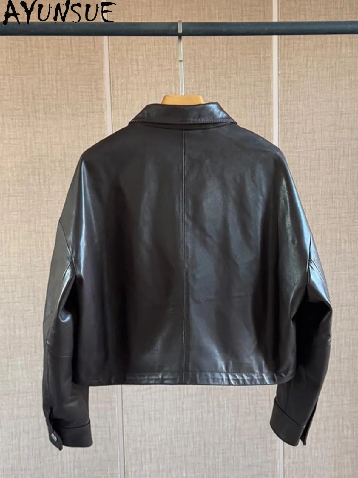AYUNSUE 100% echte schapenvacht damesjas 2025 herfstmode dames leren jas voor dameskleding Hoge kwaliteit 가구자кк18)