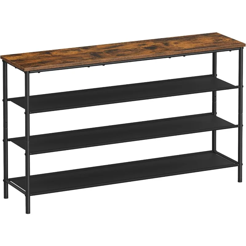 

Полка для обуви, 4-х уровневая полка для хранения обуви на 15–18 пар обуви, органайзер для обуви для прихожей, с 3 тканевыми полками и деревянной столешницей,