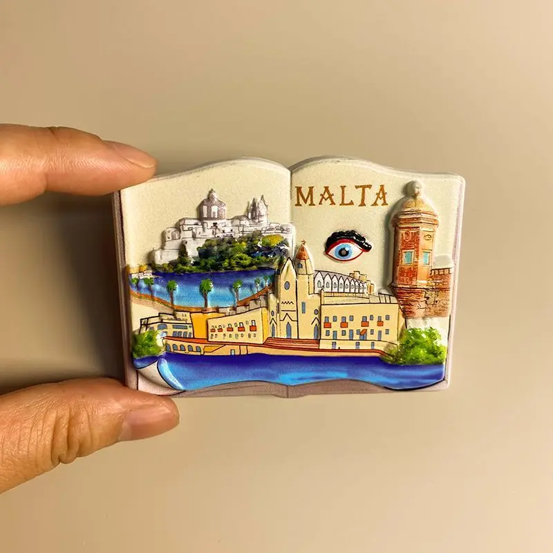 

Cute 3D Resin Malta Book-Shaped Fridge Magnets Home Decor Aimants Frigo Imanes Landmarks Evil Eye Buildings Souvenir
