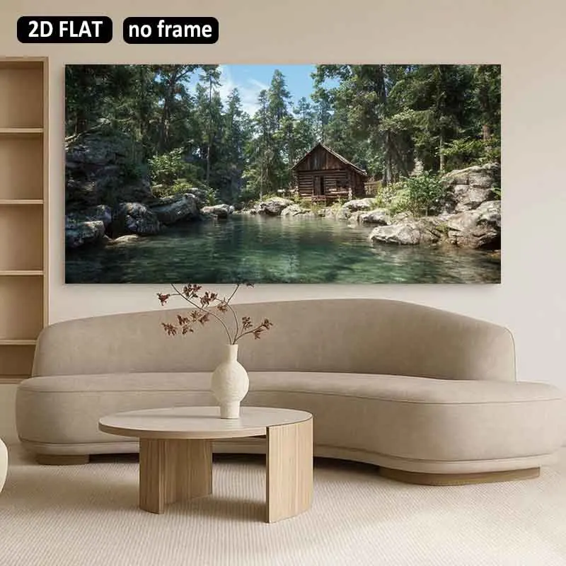 [2D Flat]1pc 23.6X47.2in 60cmX120cm UnFramed Canvas Material Art Decoration Painting Rustic Cabin