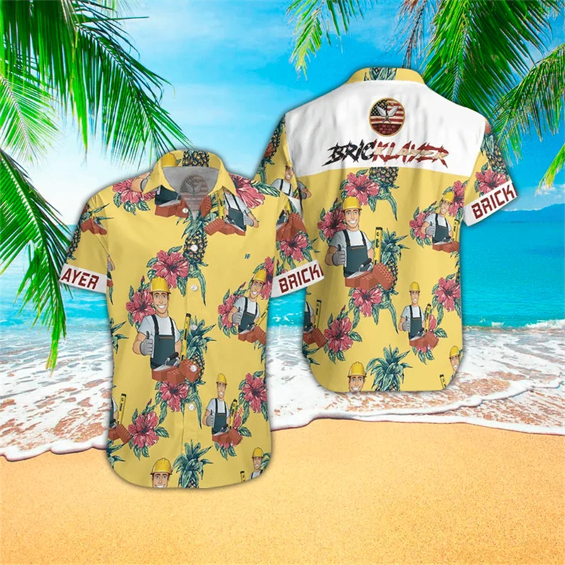 Men's Fashion Y2K T-Shirts Hawaiian Shirt Pineapple 3D Print Cozy Casual One Button Short Sleeve Beach Oversized Clothes Homme