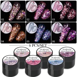 PUENTE 6Pcs Colorful Glitter Gel Nail Polish Set Sparkling Mica Shell Sequins Nail Art Gel Soak Off Semi-permanent Varnish Kit