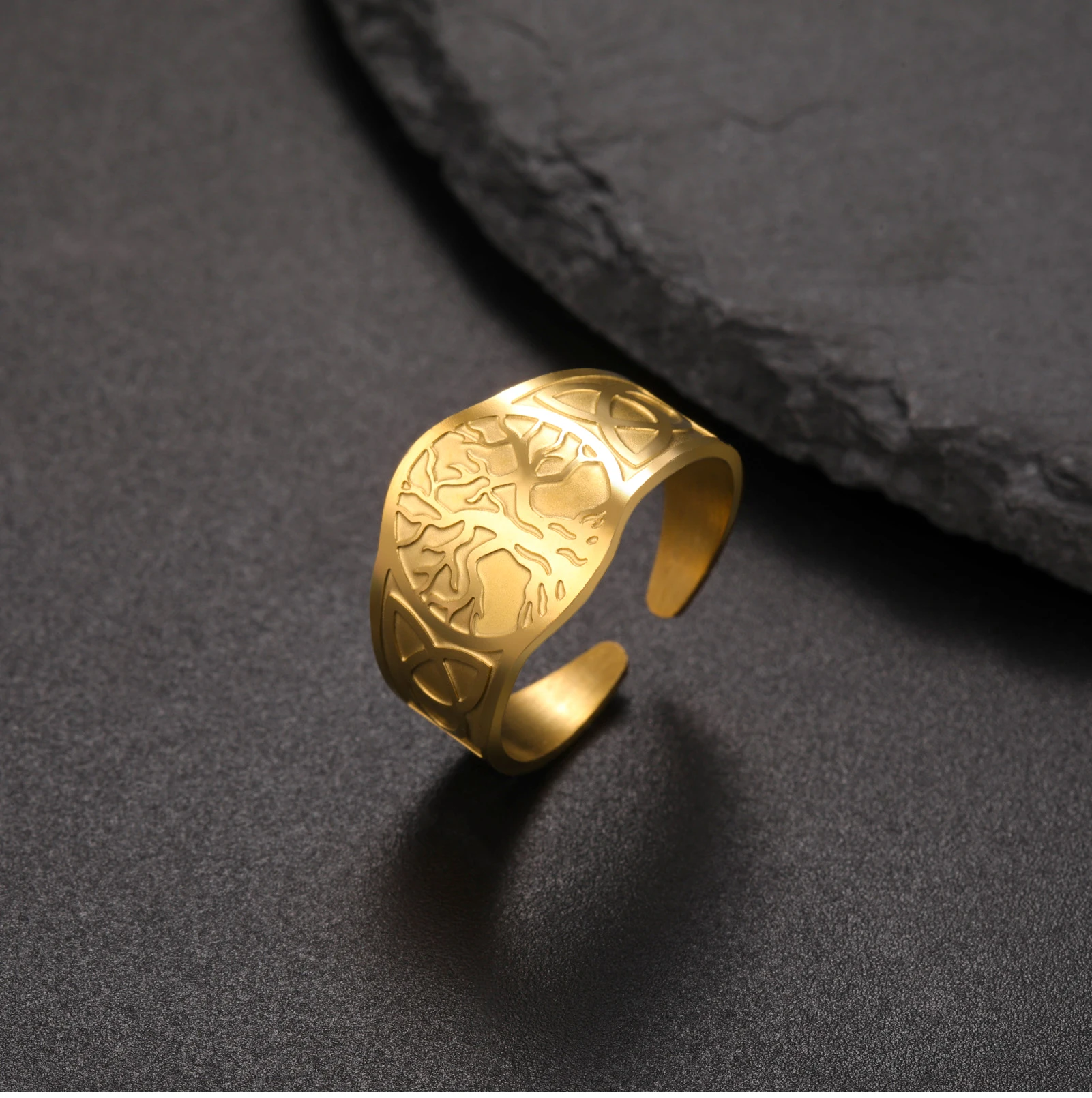 Cooltime Goldfarbener Keltischer Knoten Lebensbaum Offener Ring für Männer und Frauen Retro Edelstahl Nordischer Stil Amulett Schmuck 2026 Geschenk – Detail 2