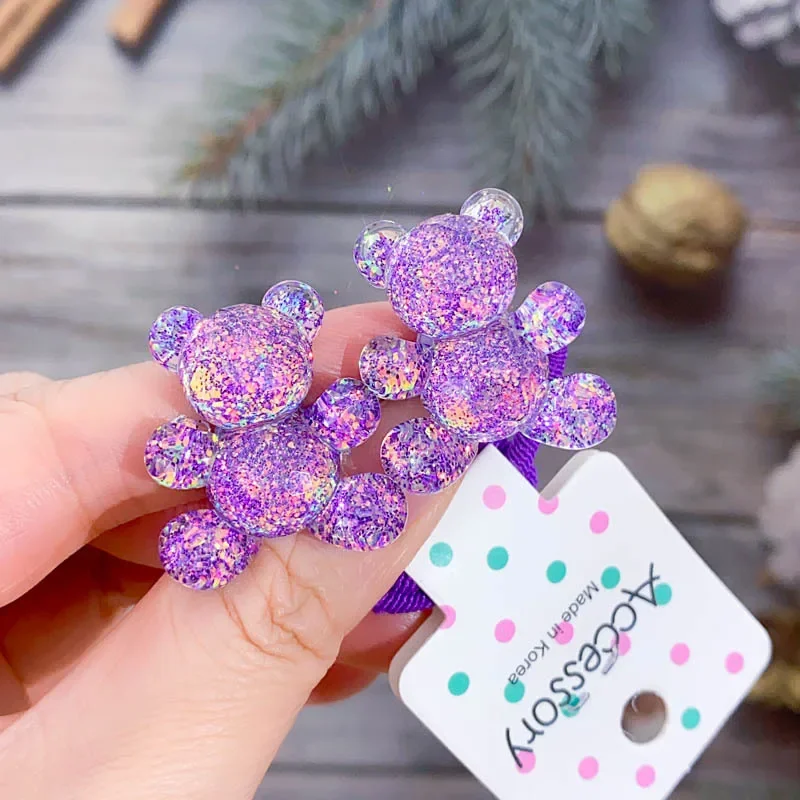 

New Fashion Glitter Bear Elastic Hair Bands Children Hair Rope Hair Ties Barrettes Headwear Girls Kids Hair Accessories