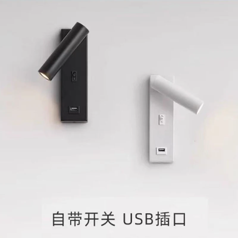Modern Minimalist Hotel Bedroom Wall Lamp Bedside LED Reading Light with Rotary Switch Eye Protection Angle Spotlight Color Rend