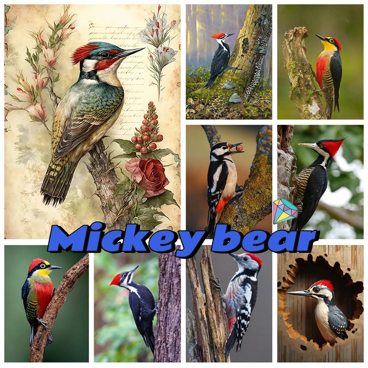 

Woodpecker 5D Diamond Painting Cartoon Bird Pictures Diy Diamond Embroidery Cross Stitch Interesting Child Gift Home Wall Decor