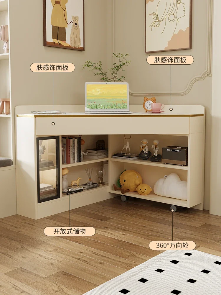 Corner cream style dressing table, bucket cabinet, integrated high-end makeup table, bedroom desk, extendable solid wood