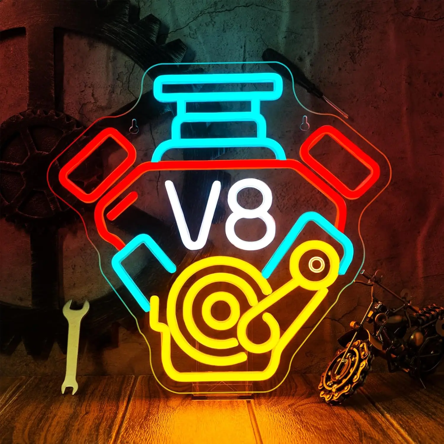 

V8 Engine Neon Sign USB Powered Racing Led Light for Car Workshop Garage Bar Gaming Room Bedroom Aesthetic Decoration Gift