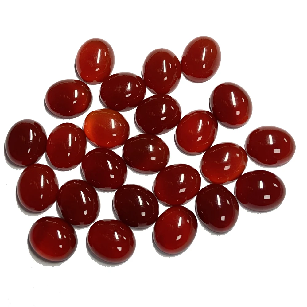 50 Pieces 1 Bag Natural Carnelian Gemstone Oval 10x12mm Flat Bottom Red Cabochon Stone