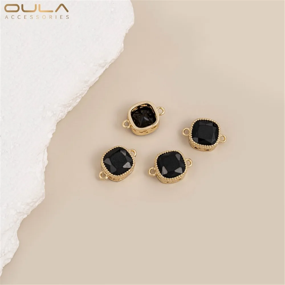 

1pcs 14K Gold-plated Colored Zirconium Square Double-hanging Accessory Square Pendant Diy Handmade Bracelet Necklace Accessory