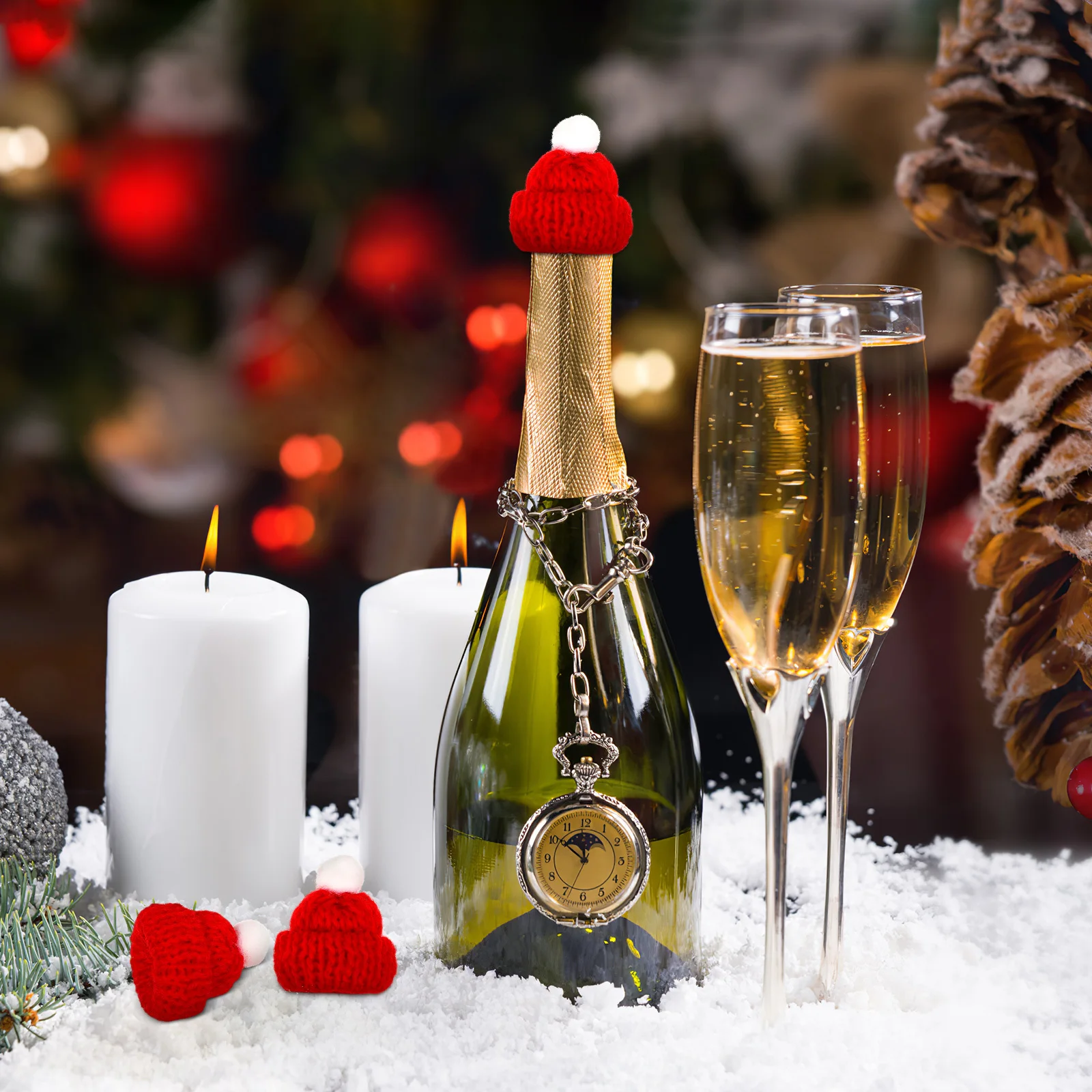 

10Pcs Knitted Christmas Hat Accessories Small Santa Caps Festival Decoration Wine Bottle Caps DIY Party Supplies Props