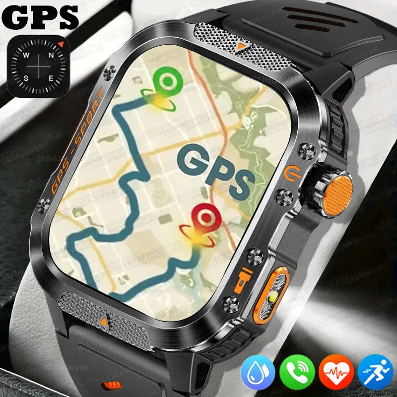 

2025 Новые военные смарт-часы для мужчин 3ATM, водонепроницаемые GPS-трекер положения, фитнес-трекер, монитор здоровья, Bluetooth-вызовы, умные часы