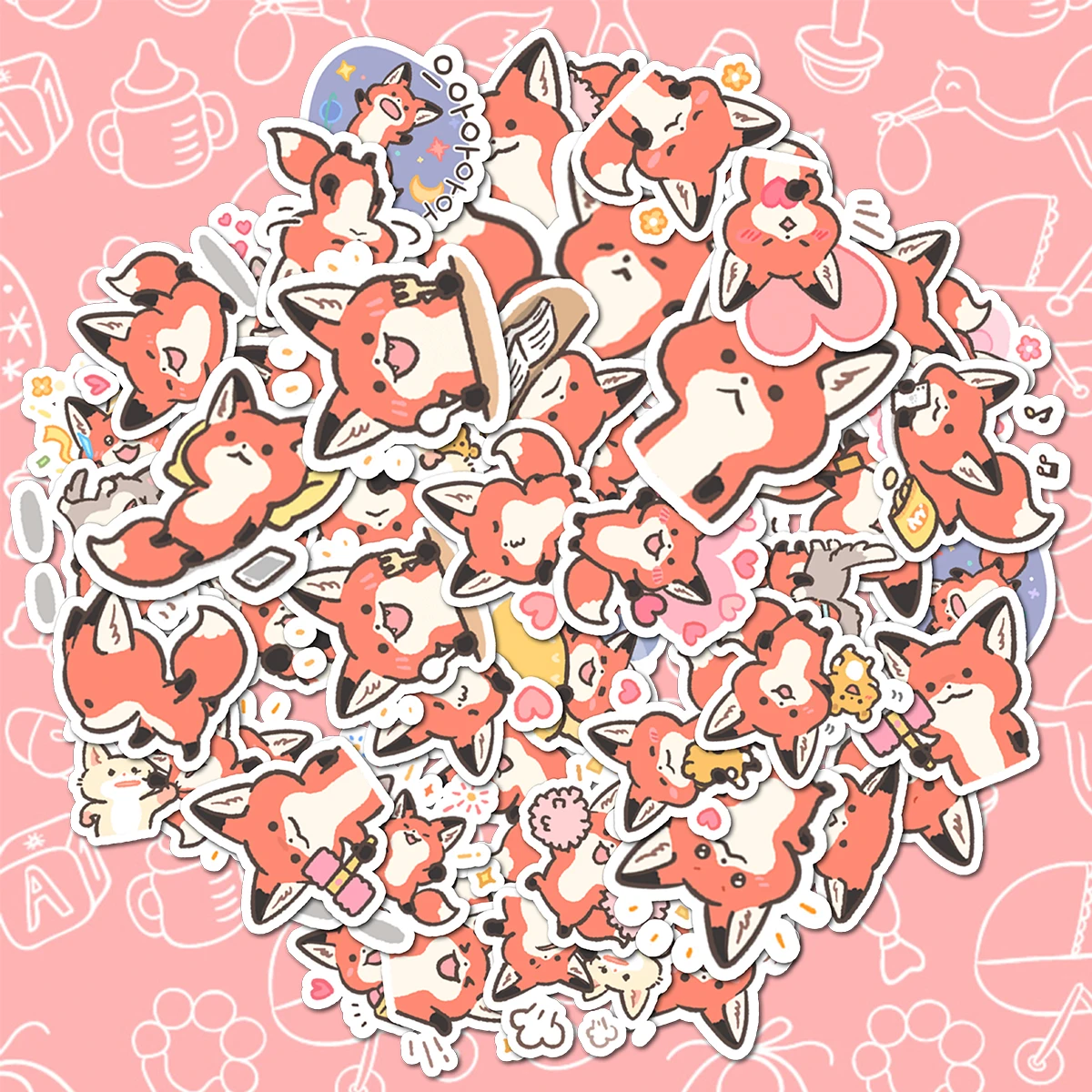 40pcs cute little fox cartoon stickers, which can be used as children's rewards and used to decorate laptops,phone cases, etc.