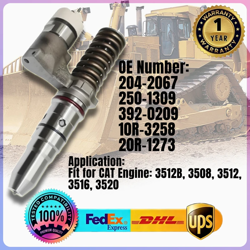 

Fuel Injector 204-2067 250-1309 392-0209 10R-3258 20R-1273 2042067 2501309 3920209 10R3258 for Caterpillar CAT Engine 3512B