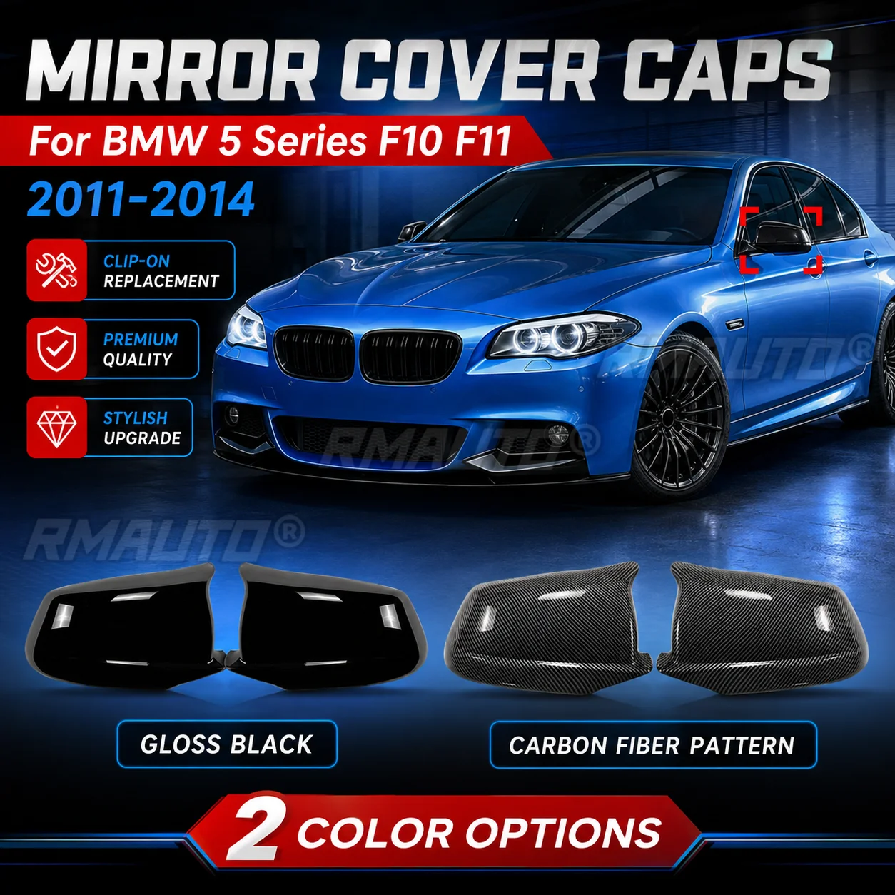 Rearview Mirror Cover Caps M Style Clip-On Replacement For BMW 5 Series F10 F11 2011-2014 Car Accessories