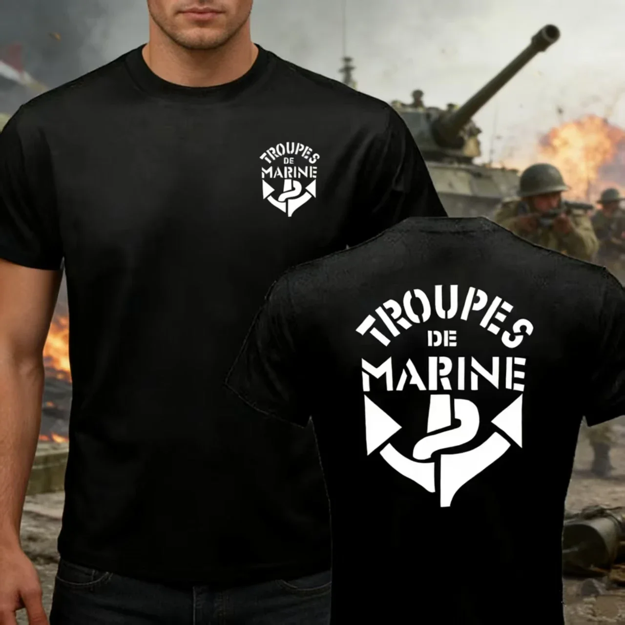 2026Classic Retro Vintage French Naval Force Printed T-Shirt for Men Marine Corp Military Tactical Casual Style Spring/SummerTee