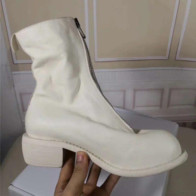 New Fashion Women Knight Boots Genuine Leather Zipper Ankle Model Boots Luxury Vintage Chelsea Boots Botines Ladies Shoes