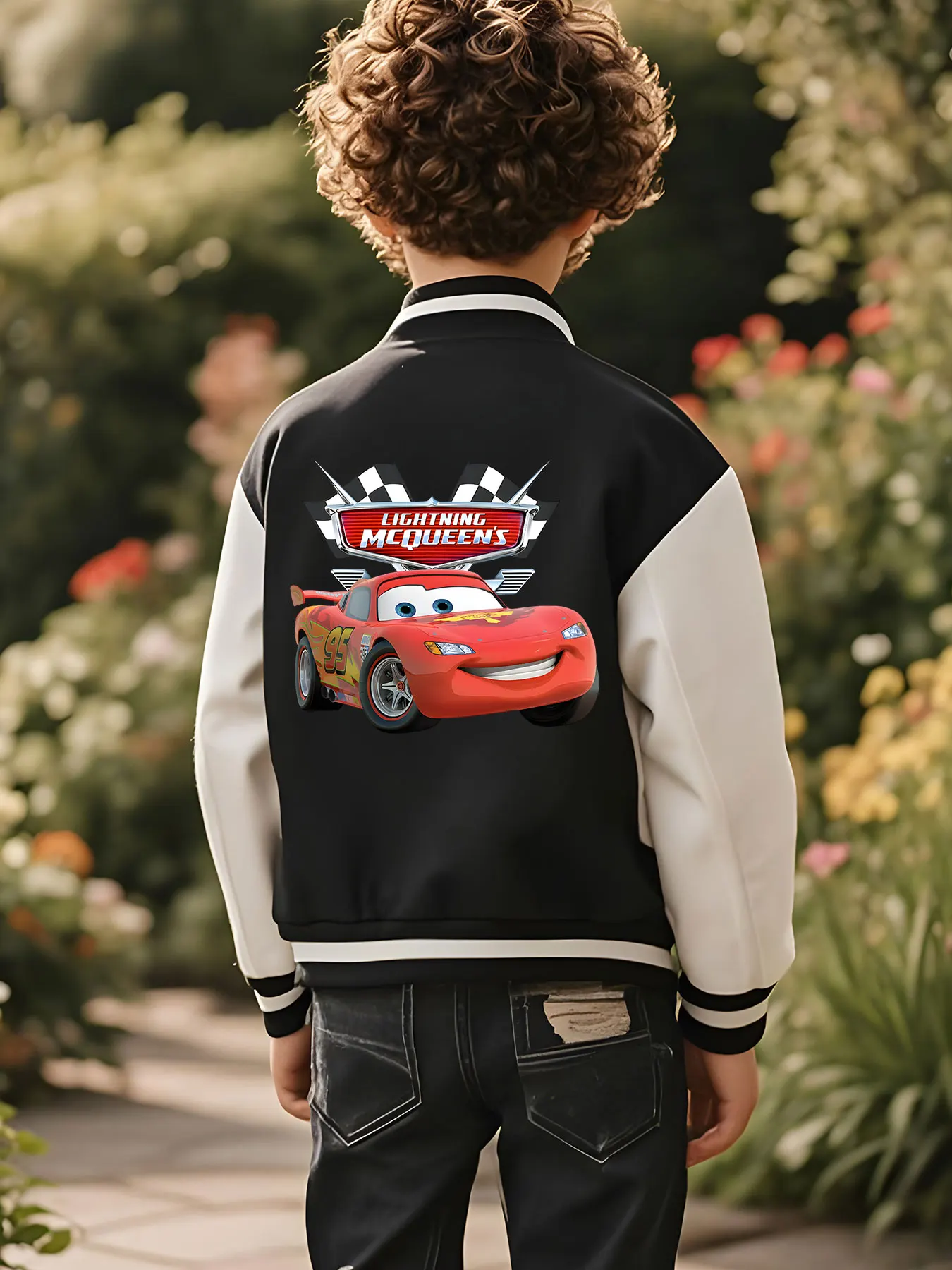 سترة بيسبول MINISO Disney Racing McQueen Boys - صورة Cool Racing McQueen، ناعمة ودافئة، مثالية للعب في الهواء الطلق