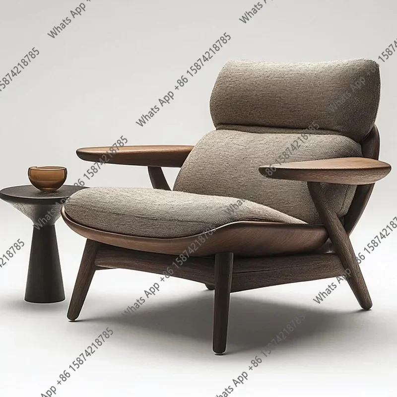 BJ X Medieval Solid Wood Leisure Chair Retro Fabric Single Sofa Chair Designer Book Chair Rest Sitting Sofa
