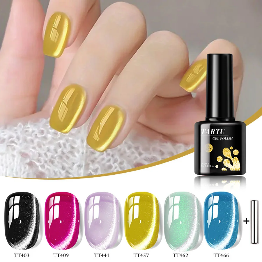 TARTU 6 قطع 8 مل مجموعة جل أظافر عيون القطة باللون الوردي والأحمر والأزرق والأخضر والبني والأسود، مجموعة تلميع جل شبه دائمة مكونة من 6 ألوان، نقع Uñas