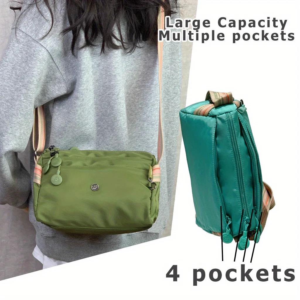 

Korean Silk Crossbody Shoulder Bag Olive Green Lightweight Water-resistant Casual Stylish Daily Use Bag for Women/Men