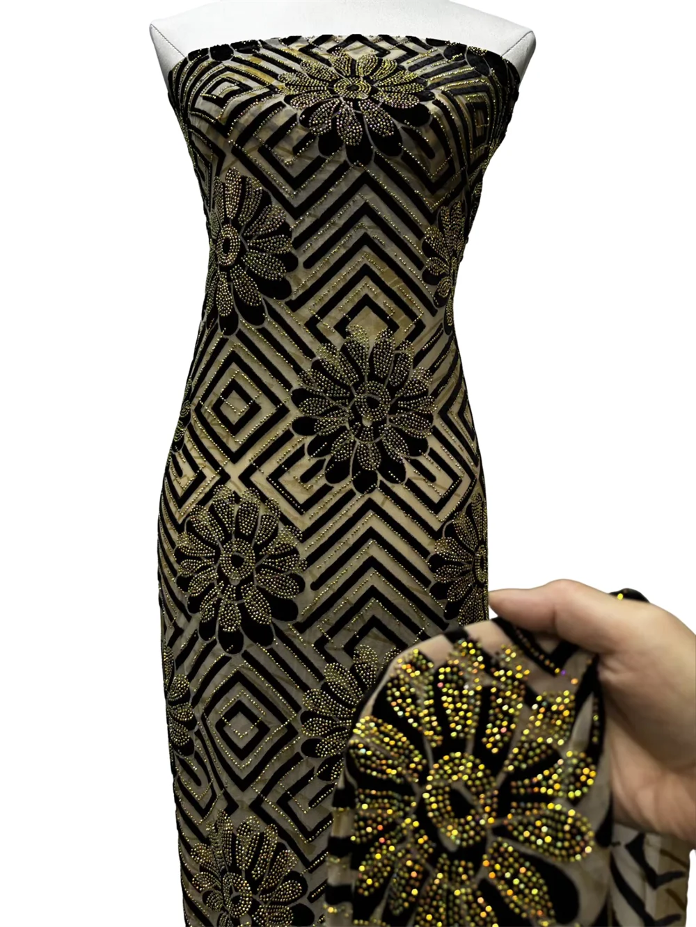 Original Laser Printing African Nigerian Stones Embroidery Brocade Silk Tulle Lace Elegant French Flocking Fabric For Wedding