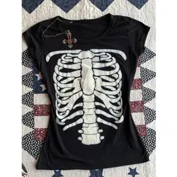 Skulls Punk T shirt Women Slim Gothic Street Vintage Black Short Tops Dark Crop Top Femme T Shirts Sexy Y2k Clothing 2000s Tees