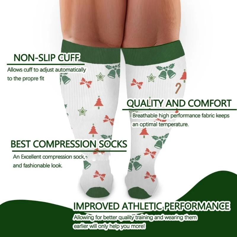 جوارب ضغط عيد الميلاد جوارب دعم متدرجة للركبة جوارب ضغط للحمل والسفر والرحلة 15UB