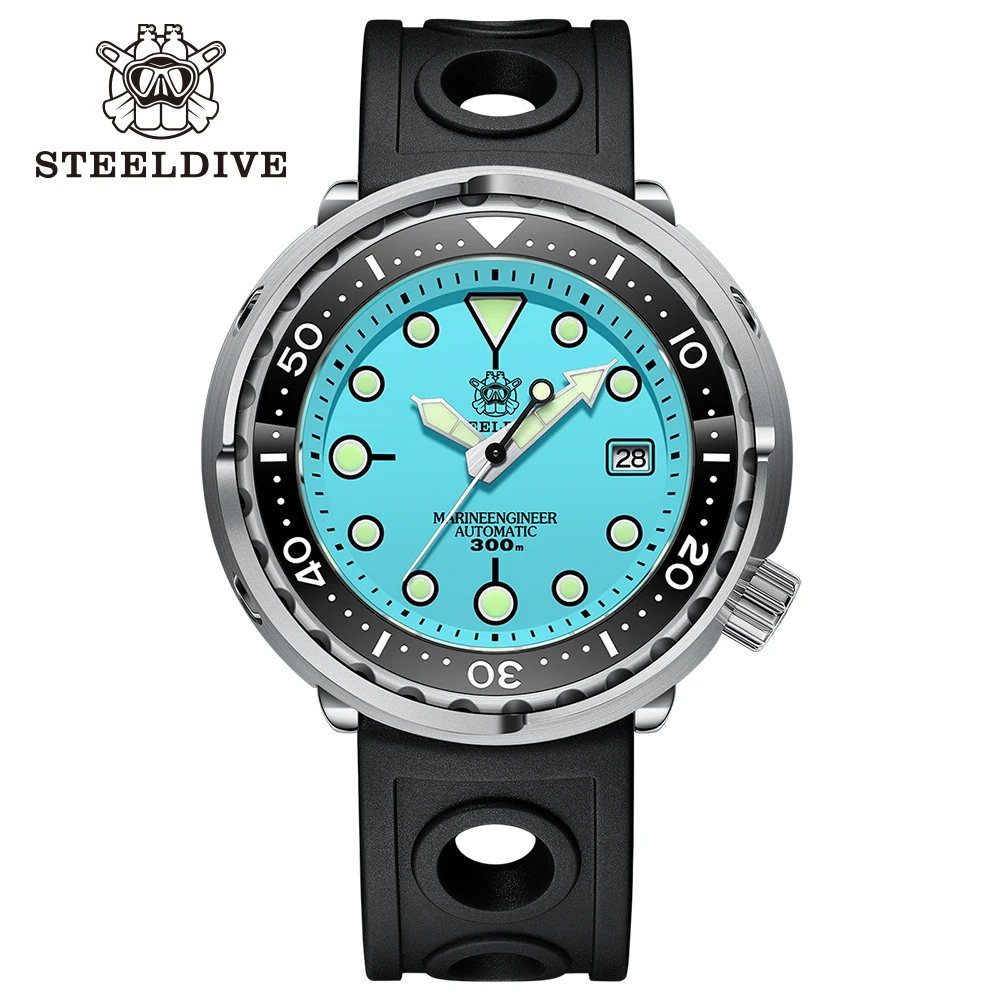 Steel dive Marke SD1975 Neuankömmling Türkis Zifferblatt Keramik Lünette 300m wasserdicht 47,5mm Nh35 Thunfisch Herren Taucher uhr mit Datum